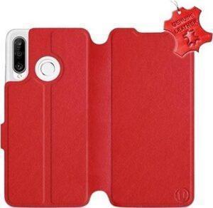 Flip puzdro na mobil Huawei P30 Lite – Červené – kožené – Red Leather