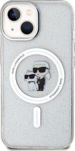 Karl Lagerfeld IML Glitter Karl and Choupette MagSafe Zadný Kryt pre iPhone 15 Transparent