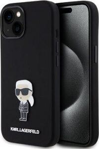 Karl Lagerfeld Liquid Silicone Metal Ikonik Zadný Kryt pre iPhone 15 Black