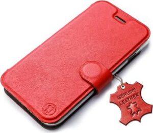 Mobiwear kožené flip na Apple iPhone 14 – Červené